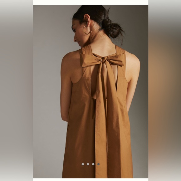 NWT retail $390. Anthropologie Tan Maxi Dress with shear bottom. Sz 6 - Picture 4 of 12